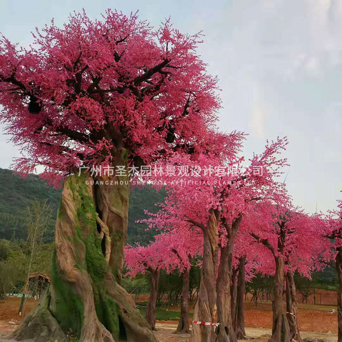 湖北水泥仿真桃花樹造景